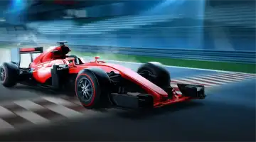 Гоночный болид на трассе с логотипом Mellstroy Casino, подчёркивающий участие казино в скоростных соревнованиях.